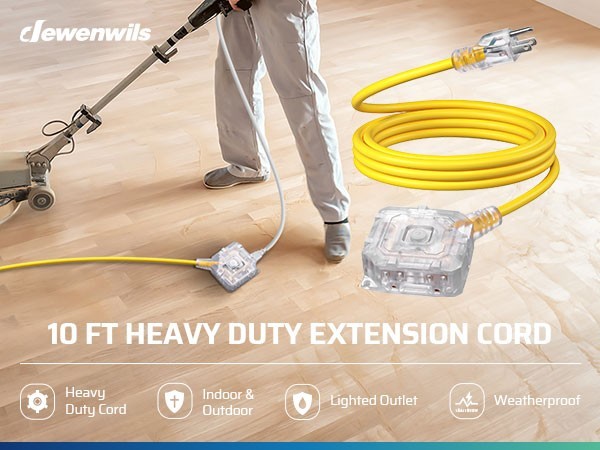 DEWENWILS Outdoor Extension Cord 10FT, 6 Outlets Waterproof, Heavy Duty
