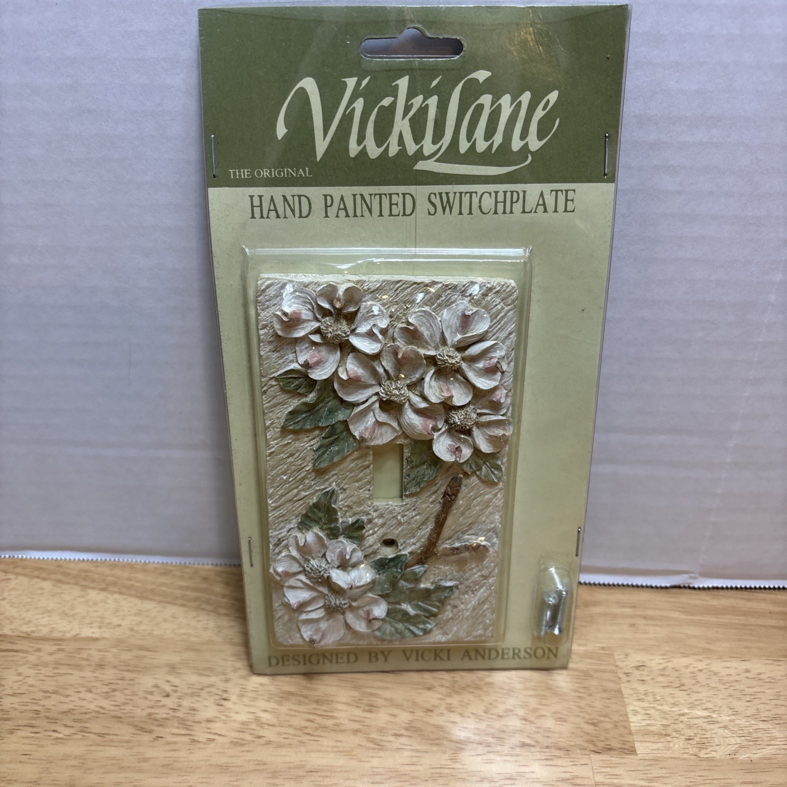 Vintage Vicki Lane Hand Painted Single Switch Plate Cover Floral Dogwood Design