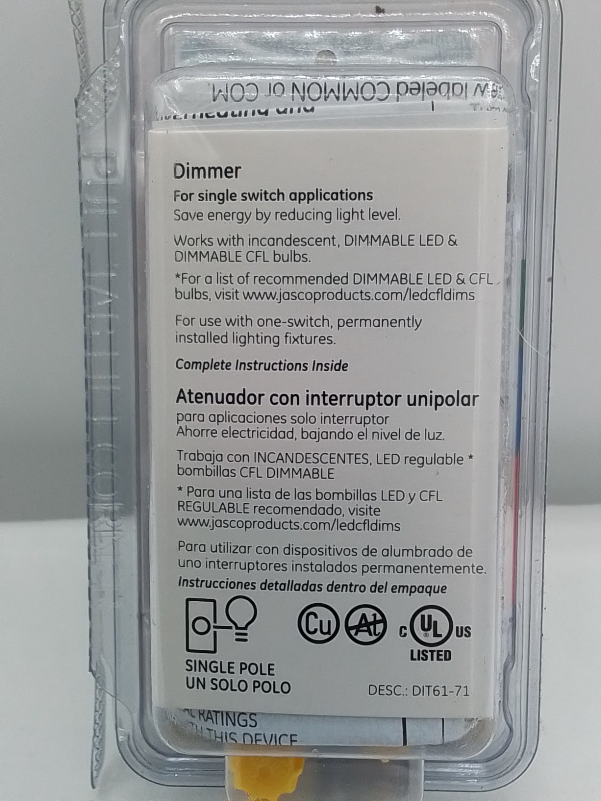 GE DIMMER WHITE SINGLE SWITCH APPLICATION FOR SINGLE POLE CFL LED BULBS NEW NOS