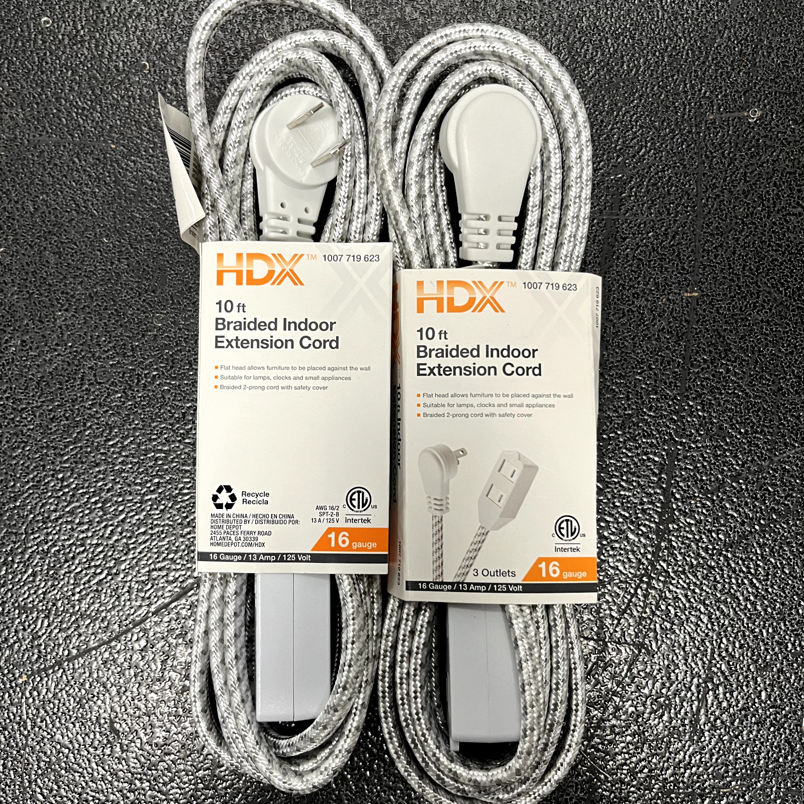 NEW!! 2 Pack!! HDX 10 ft Braided 3 Outlet Braided Indoor Extension Cord – 16ga