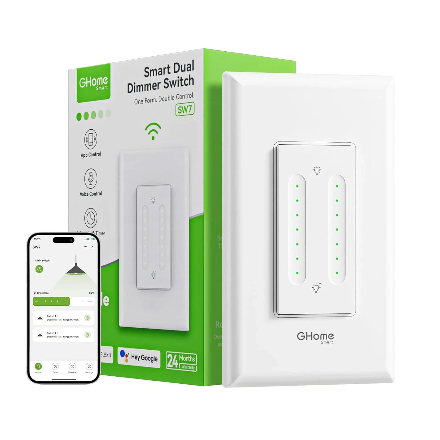 Dual Dimmer Light Switch, 2 in 1 Single Pole Smart Dimmer Switch Works with Alex
