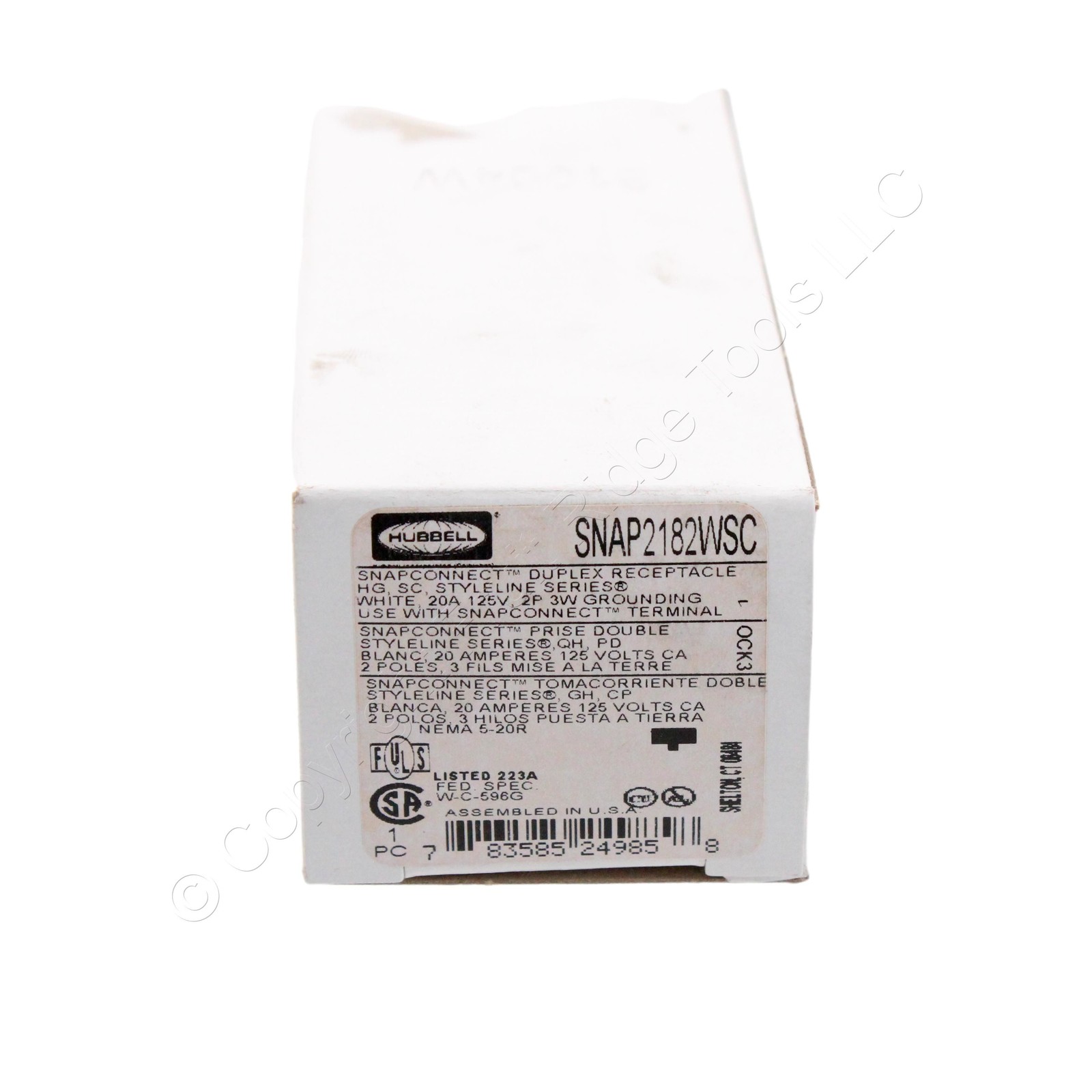 Hubbell SNAP2182WSC White 20A SnapConnect Hospital Grd Receptacle Split Circuit