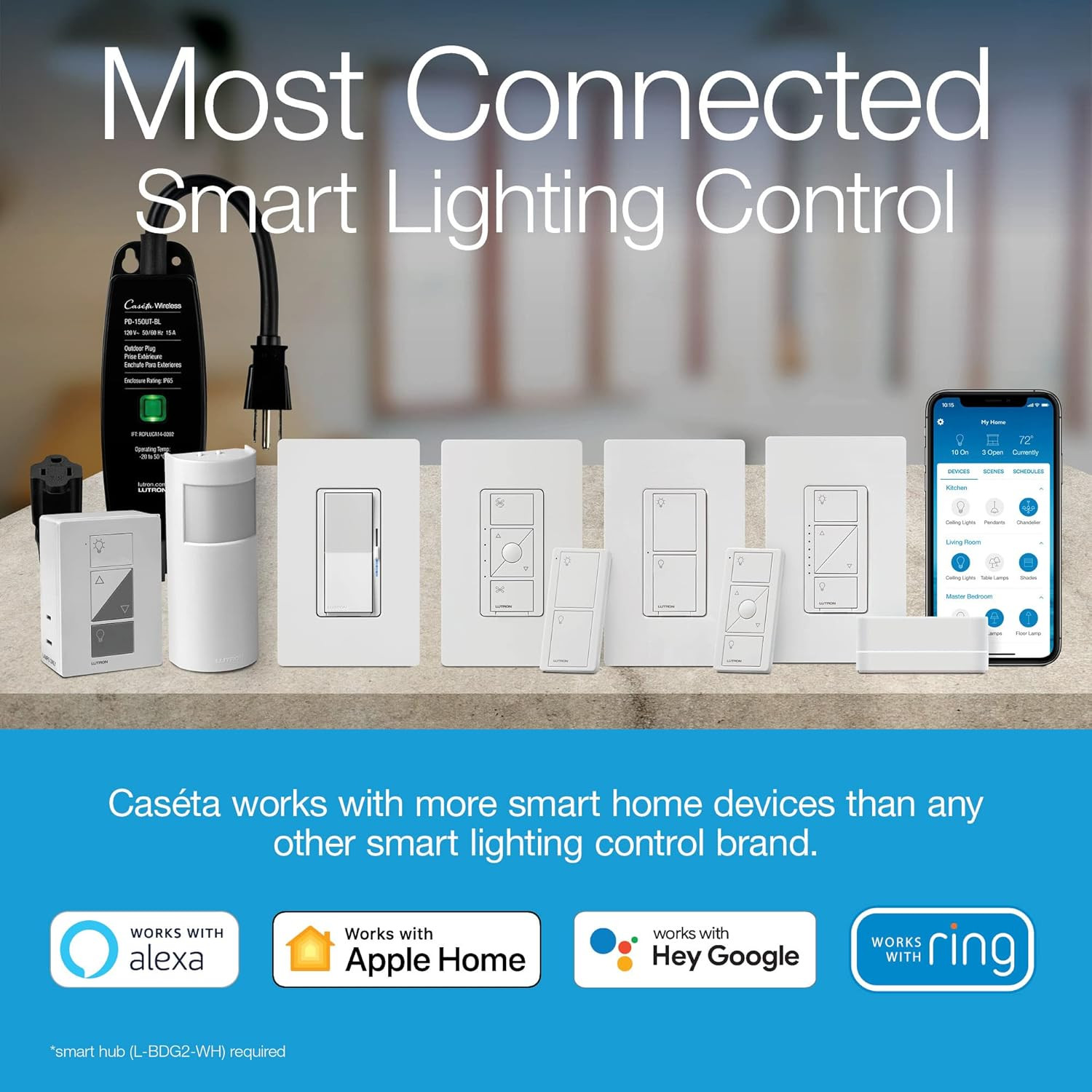 Lutron Claro Smart Switch for Caseta Lighting, for LED Lights, Fans, 5 Amp, Sing