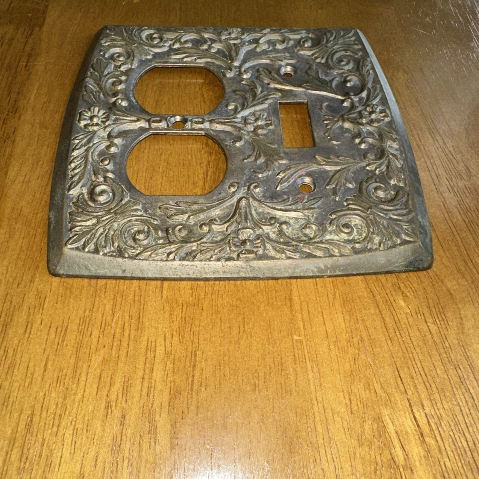 Vintage Brass Wall Plate Switch Single Toggle and Double Socket Combo