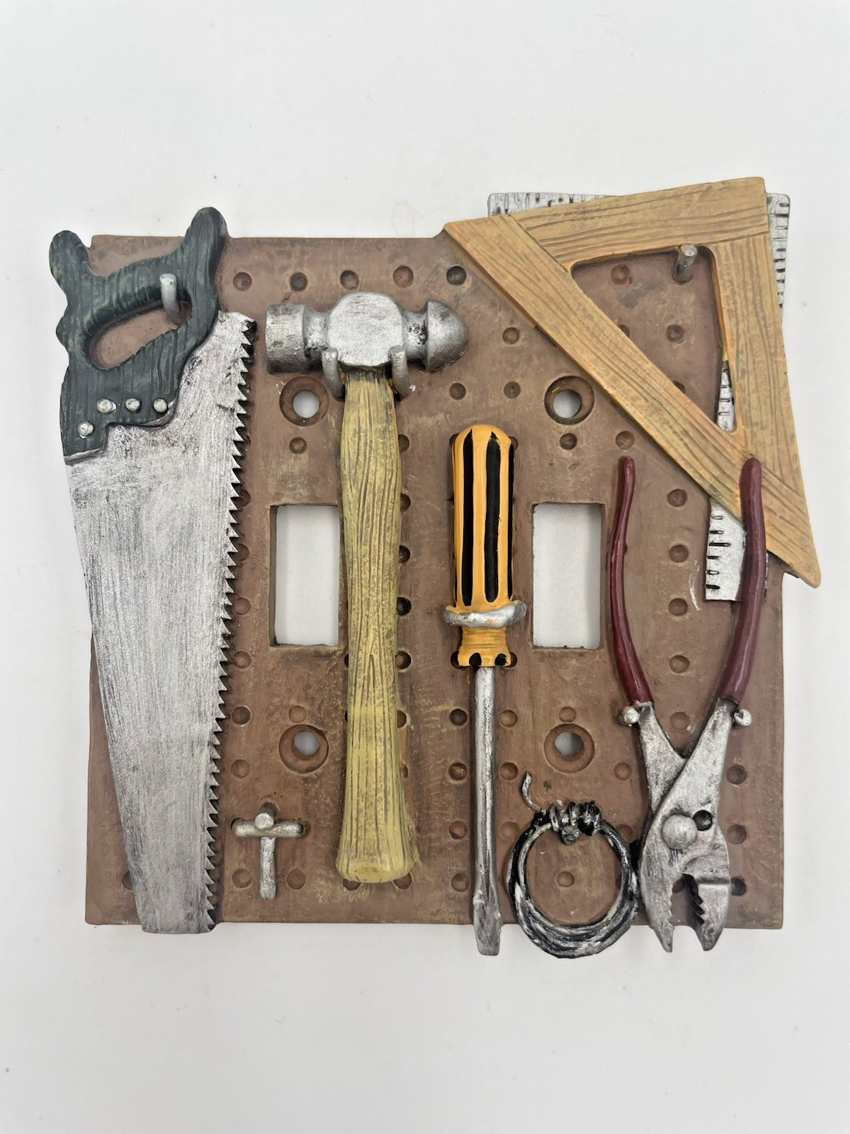 Vintage Resin Figural Tools Double Light Switch Plate Cover Work Shop Unbranded