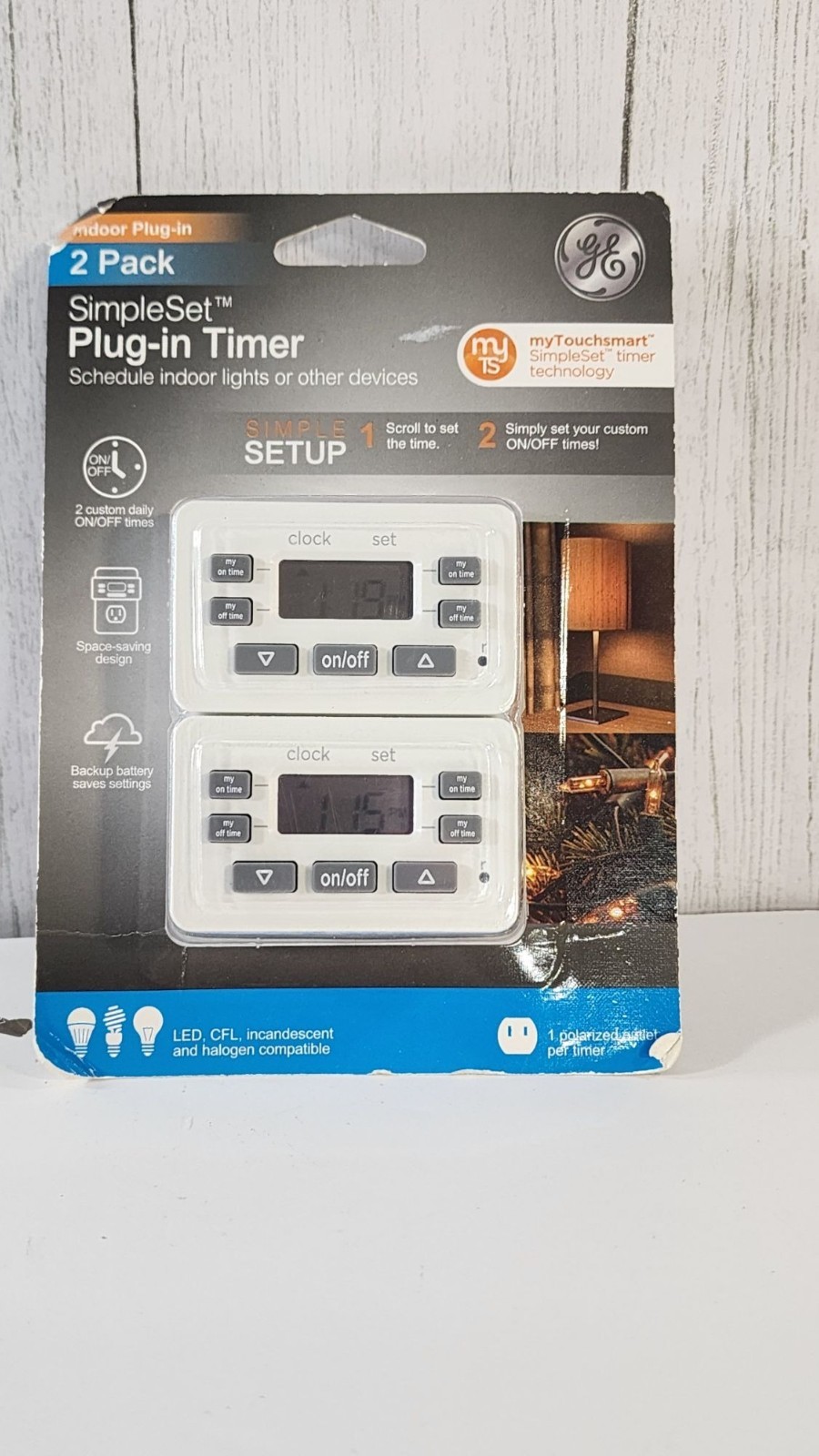 GE MY TOUCH SMART 2 PACK SIMPLE SET PLUG IN TIMER VACATION TRAVEL AUTO ON LIGHTS