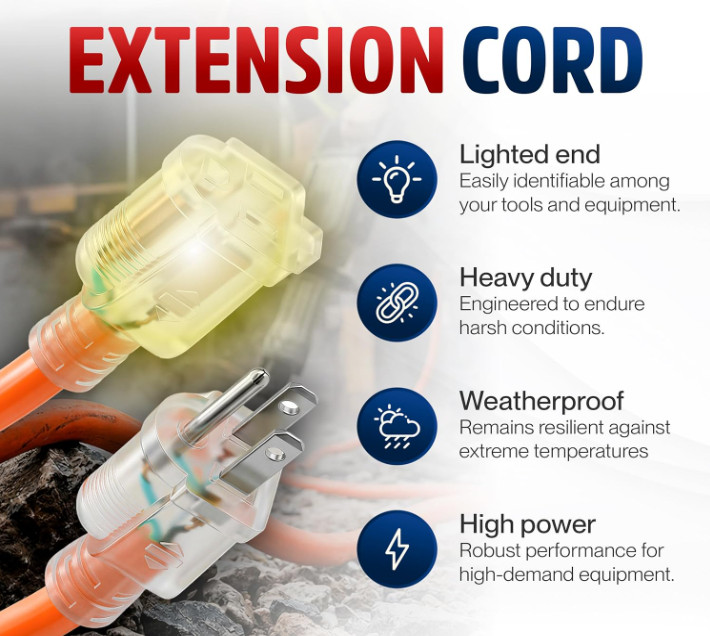 200ft Outdoor/Indoor Extension Cord 14/3 Gauge Heavy Duty 3 Prong SJTW