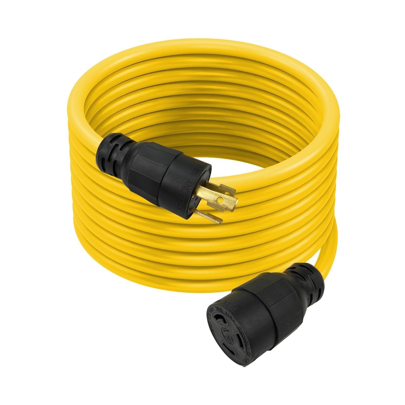30 Ft 30 Amp Generator Extension Cord Yellow 10 Gauge SJTW Twist Lock 3-Prong 12