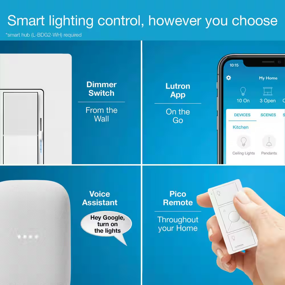 Diva Smart Dimmer Switch for Caseta, 150W LED, W/Claro Accessory Switch (3-Way K