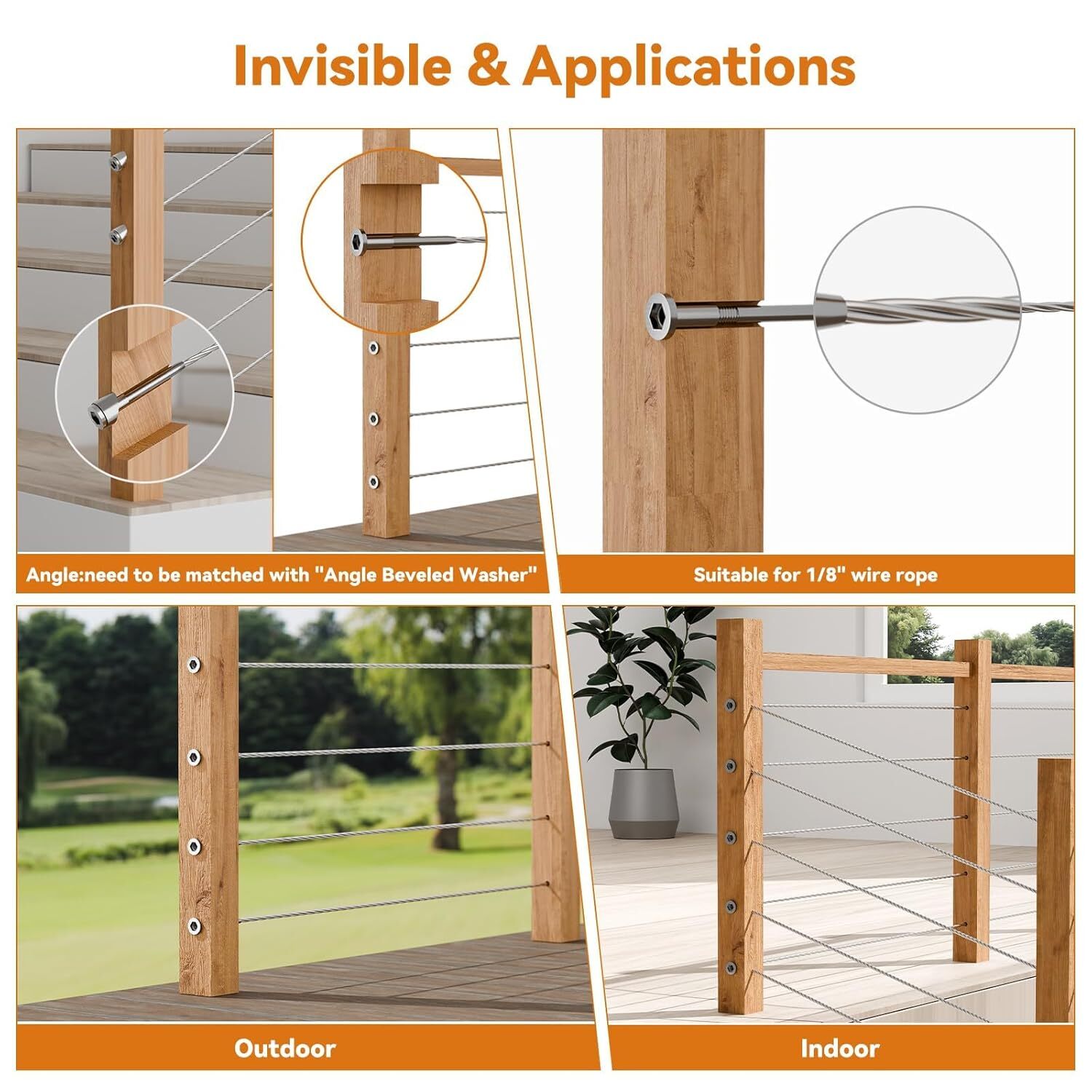 1/8″Invisible Cable Railing Kit,Stainless Steel Invisible Cable Railing Hardware