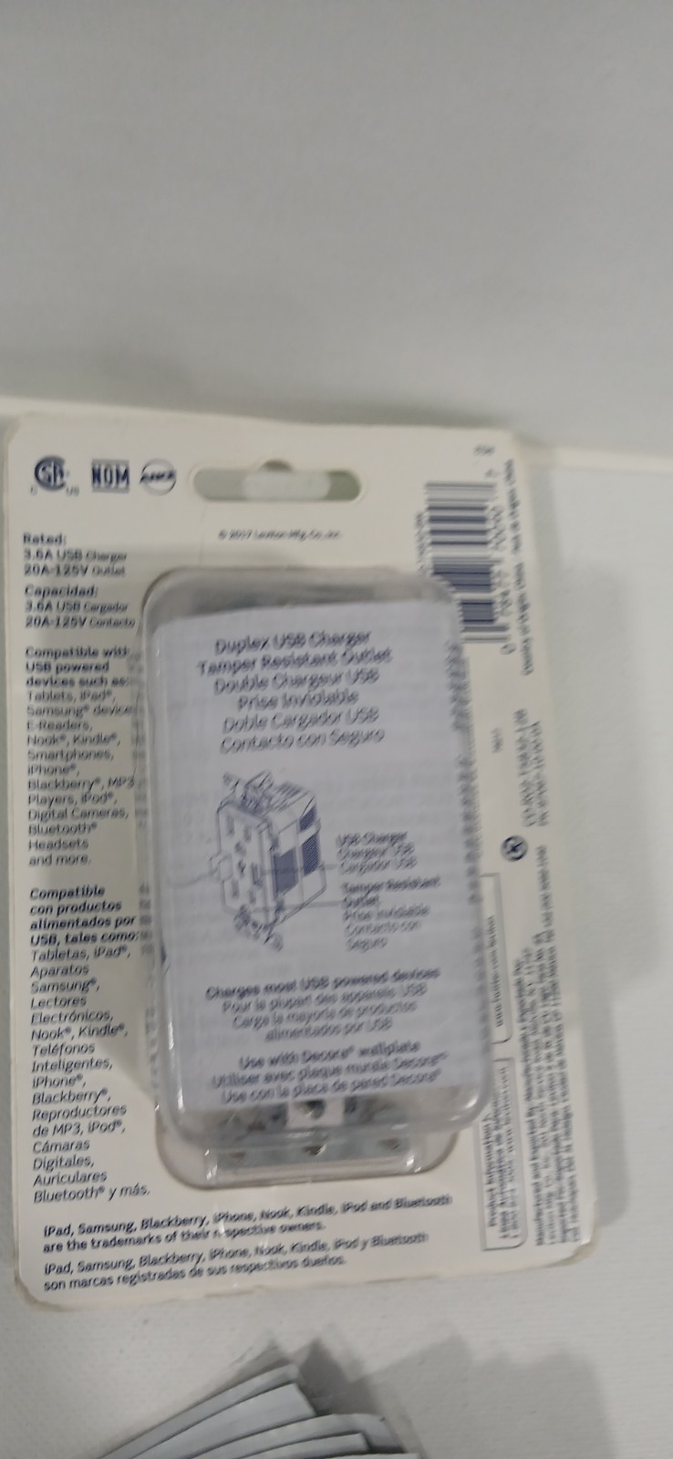 Leviton USB Outlet Tamper Resistant White Type A 18W 20A T5832-BW