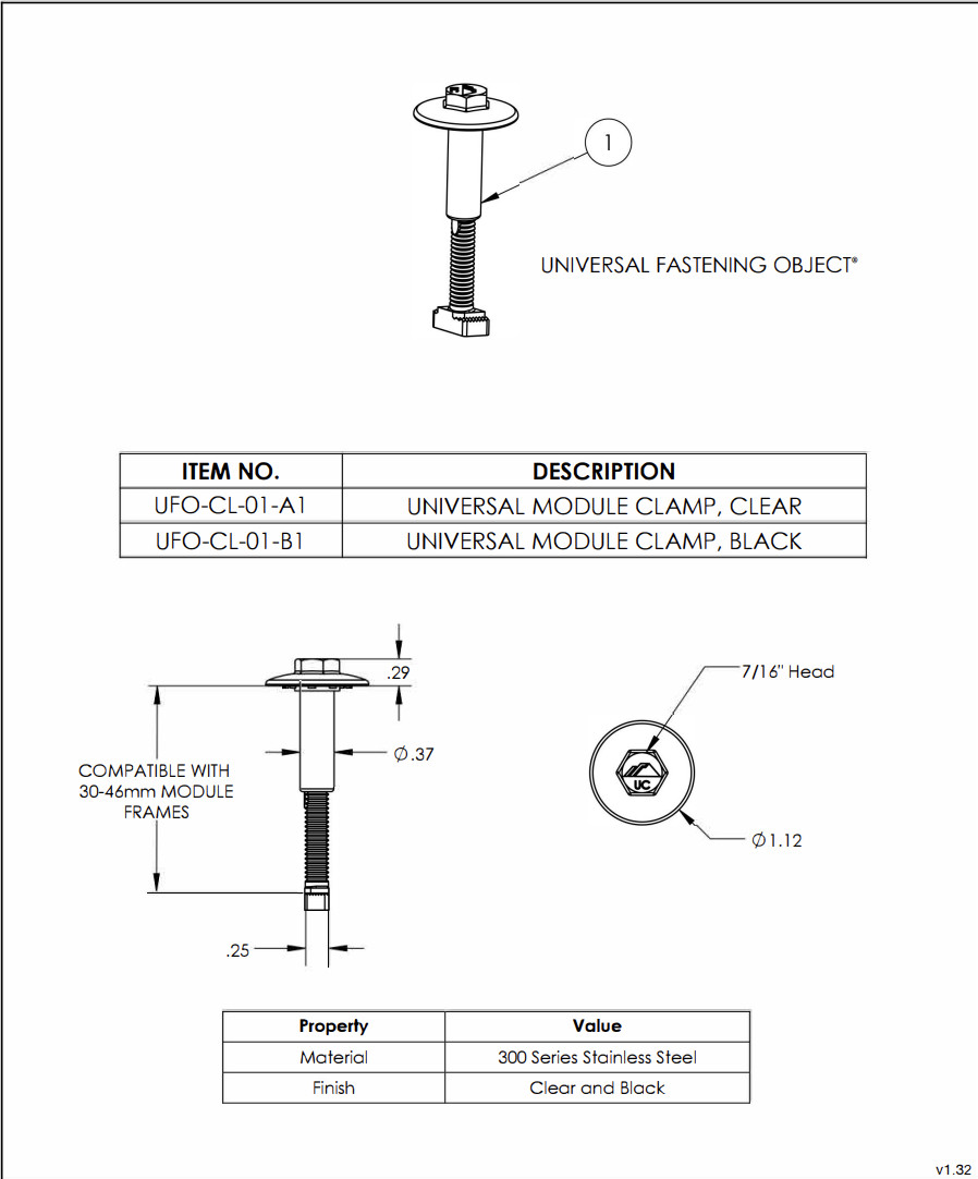 Ironridge Universal Module Clamp, Clear