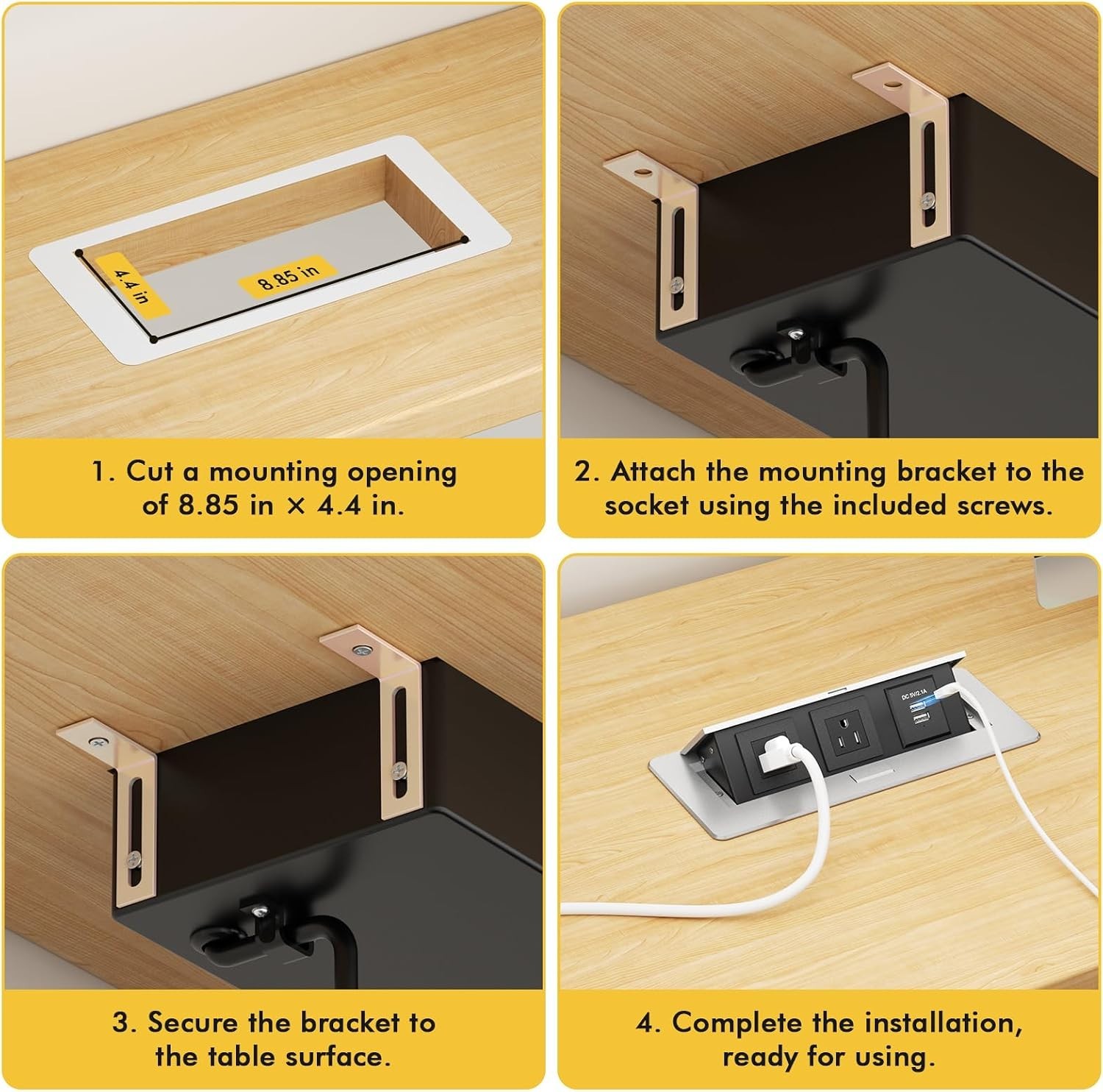 Silver Recessed Power Strip – Conference Table Power Outlet