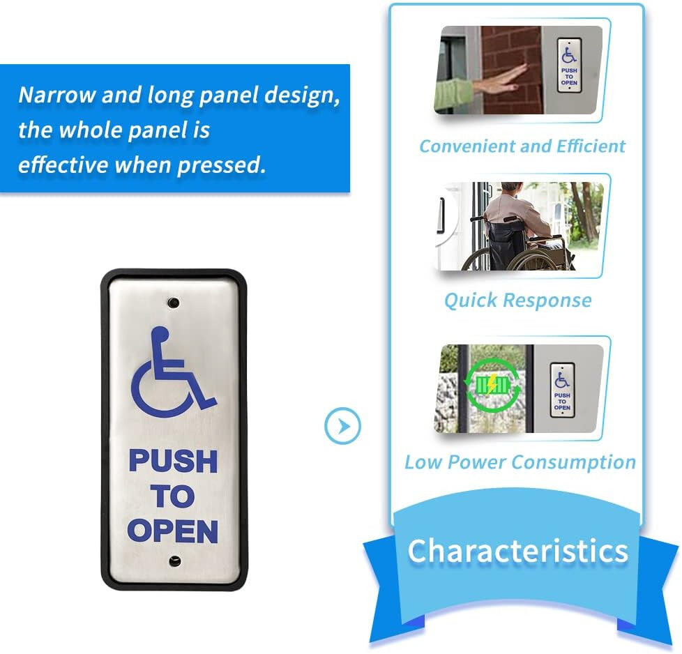 Handicapped Push Button for Automatic Door Opener,Single Narrow Wired Stainless