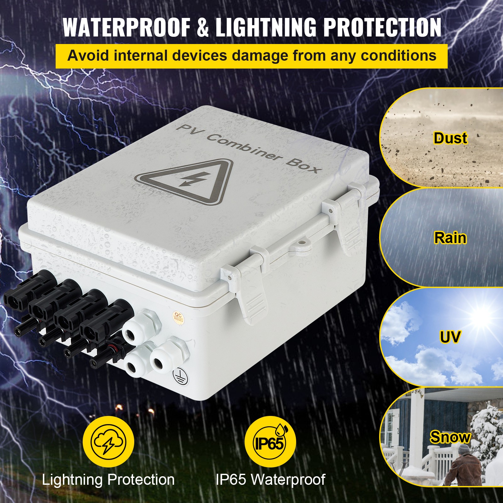 Uimoso Solar PV Combiner Box 4 String 15A for Solar Panel System, ABS Case, IP65