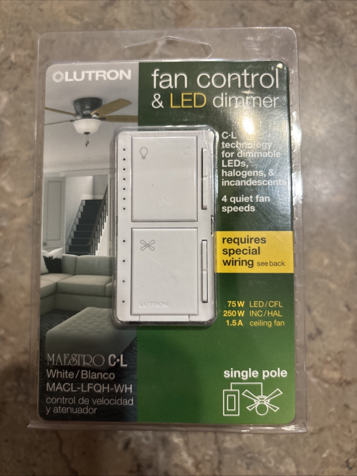 Lutron Maestro Fan Control and Light Dimmer – White