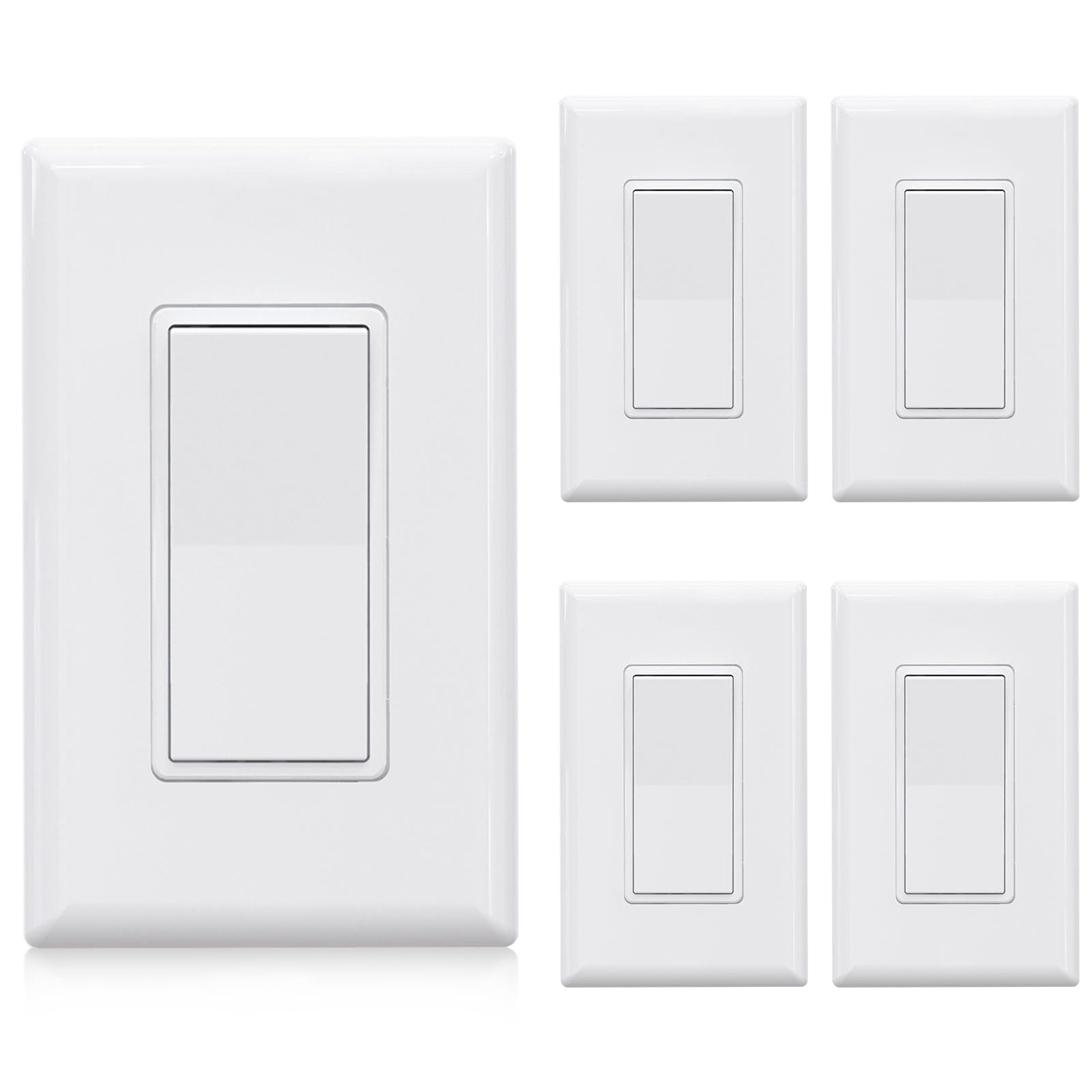 Glossy White Single Pole Paddle Rocker Wall Light Switch 15A 120277V 5 PCS
