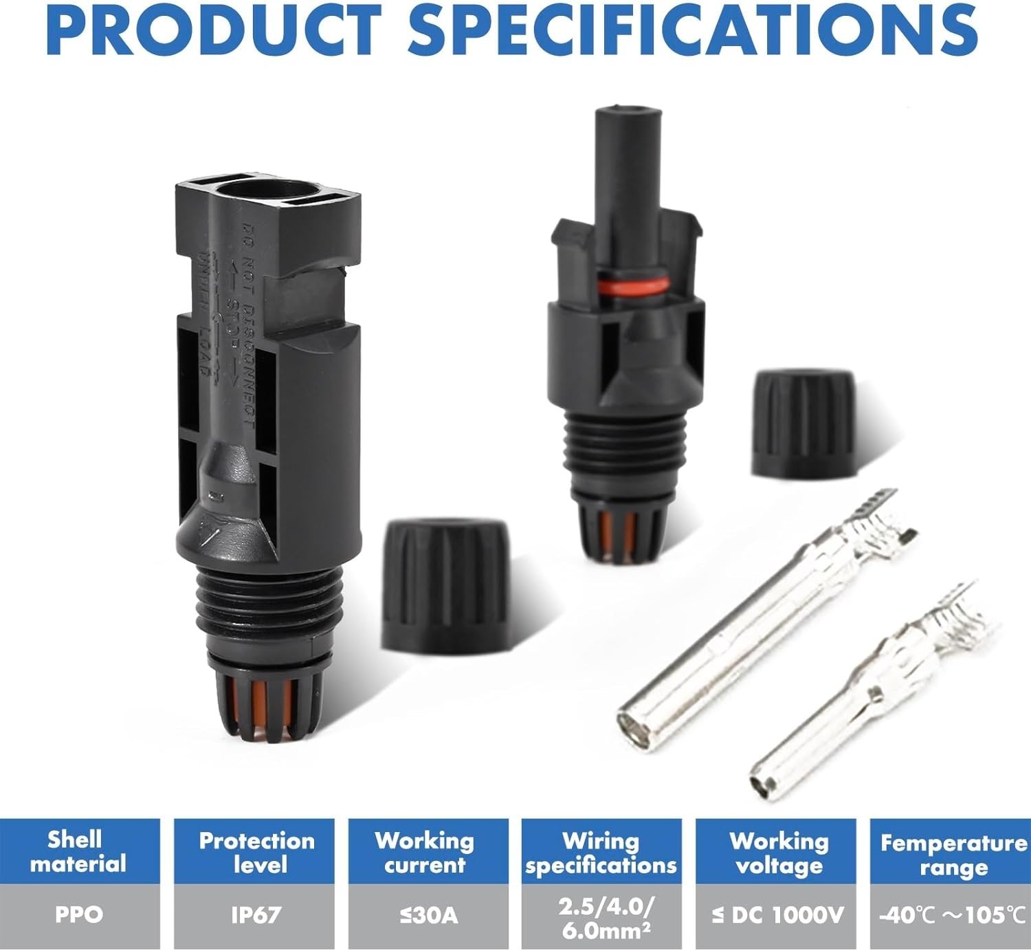 16 PCS Solar Panel Connectors Male Female IP67 Waterproof 1000V 30A 10AWG