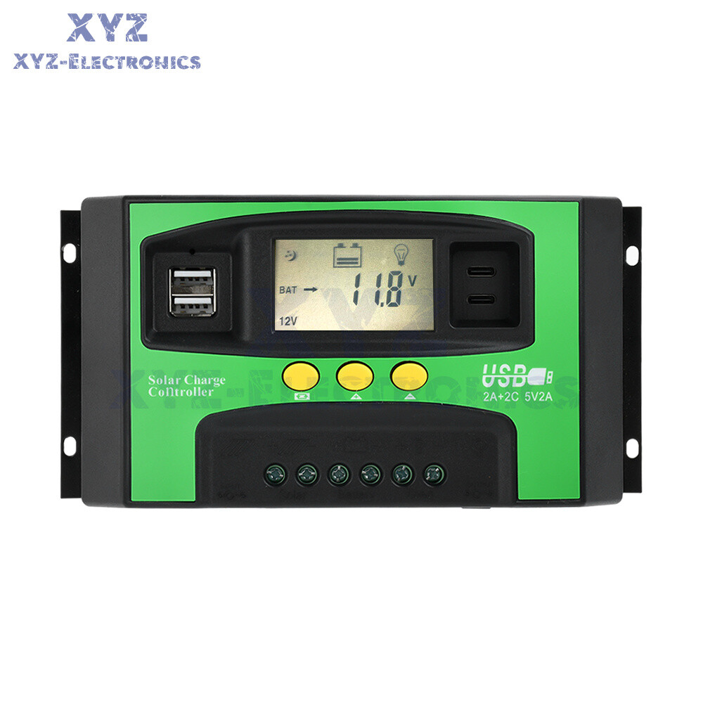 12V24V Solar Charger Controller 30A 40A 100A PV LCD Controller Timing USB/Type-C