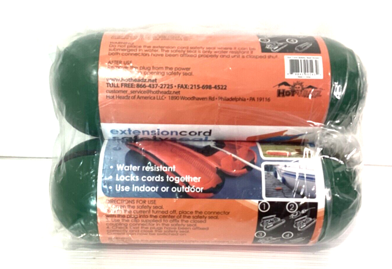 2 Hot Headz Extension Cord Safety Seal/ Home Garden Marina Outdoor Lighting NIP