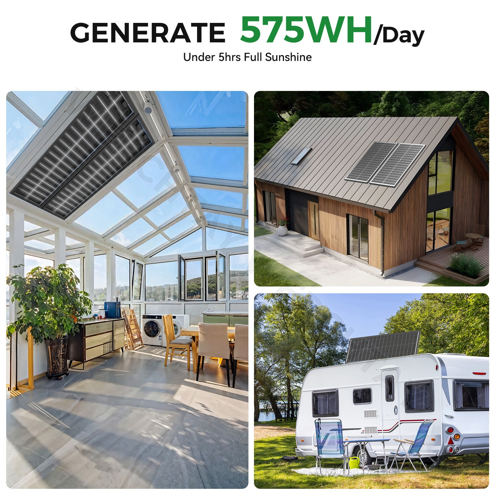 100 Watt Solar Panel Bifacial 12V Home PV Power Off-Grid RV Camper System Carava