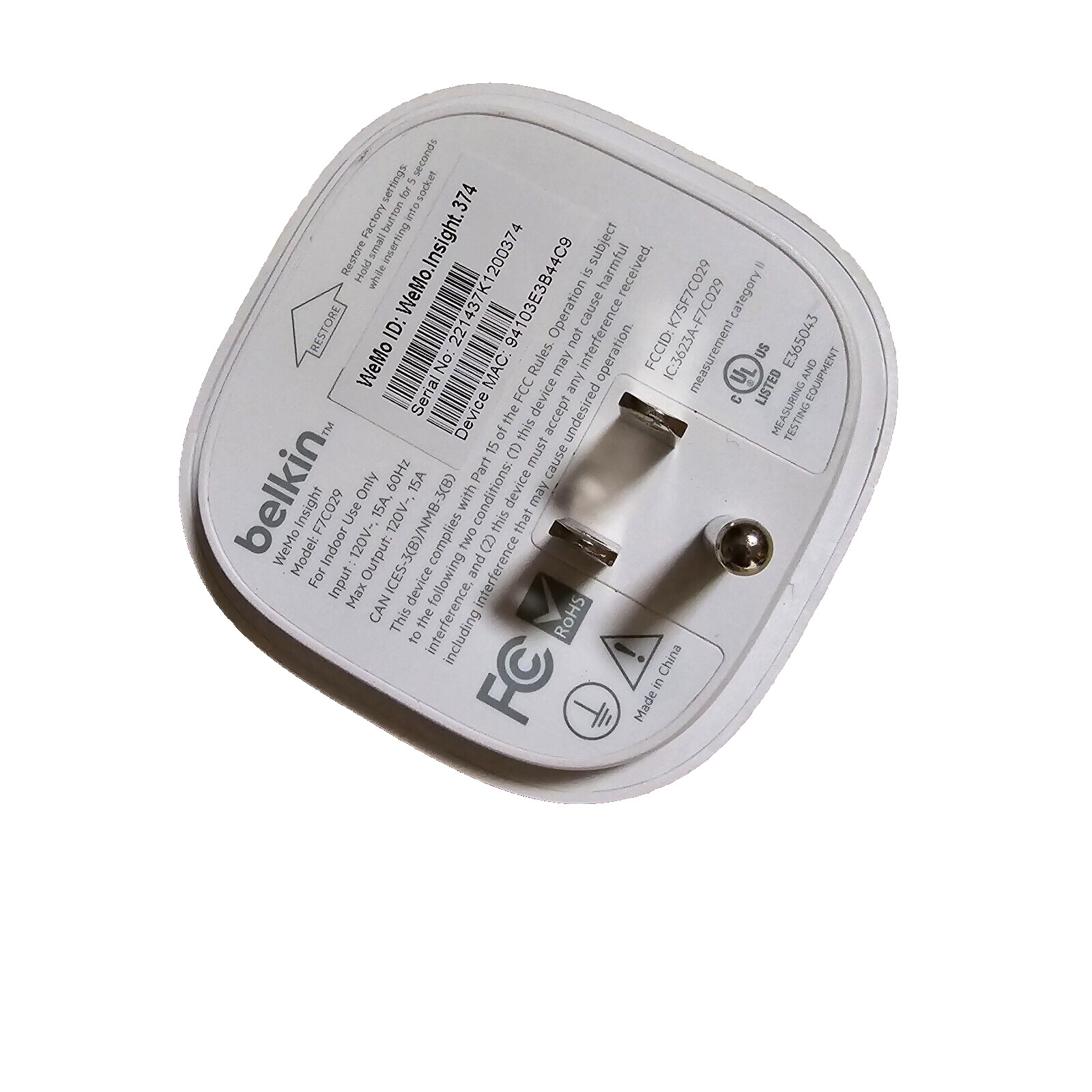 Belkin Wemo Insight Smart Plug Model FC029 White Color 120V -15A USA Seller