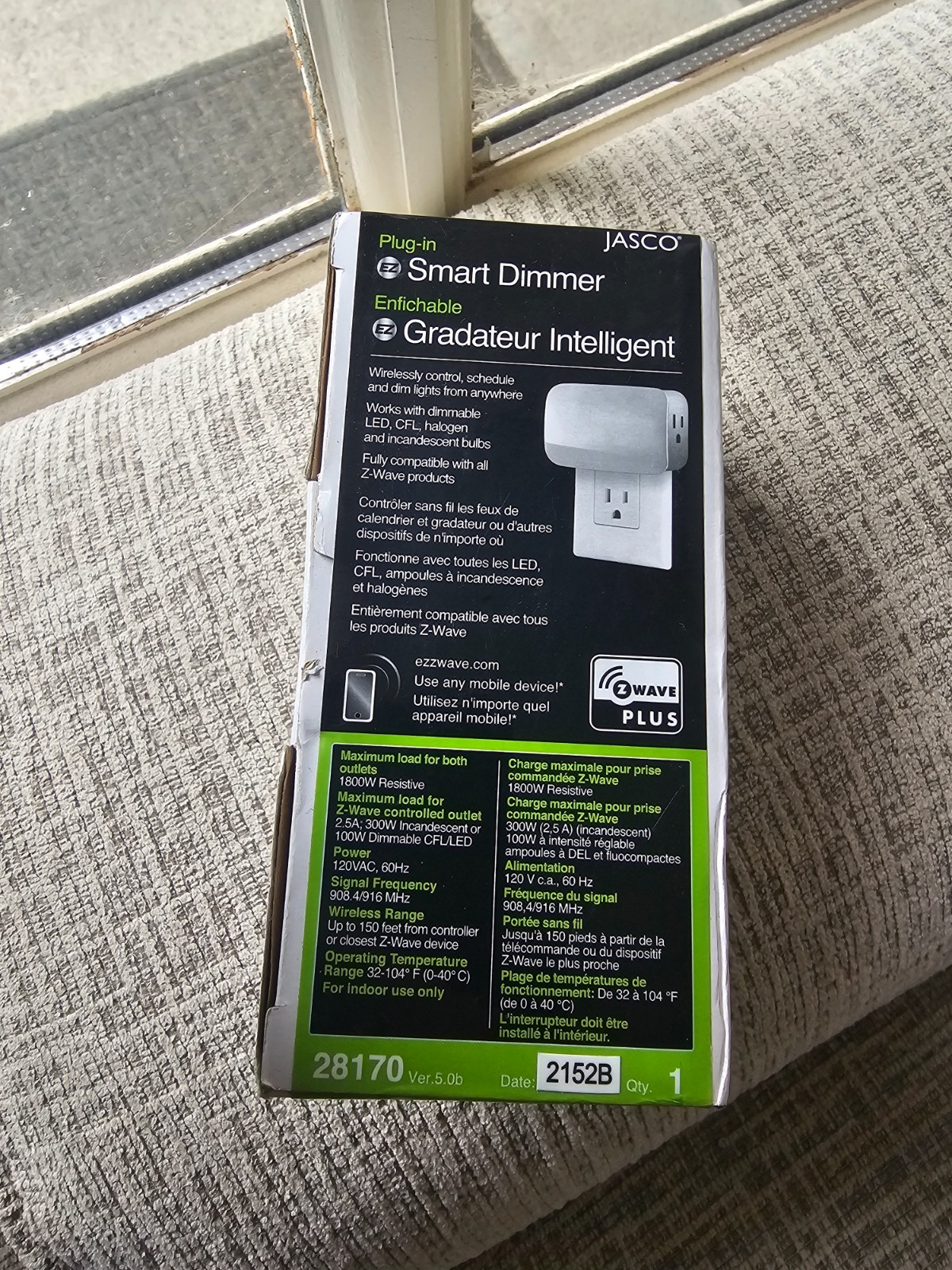 Jasco 28170 Plug-In Smart Dimmer Z-Wave Plus White Ver. 5.0b – Brand New, Sealed