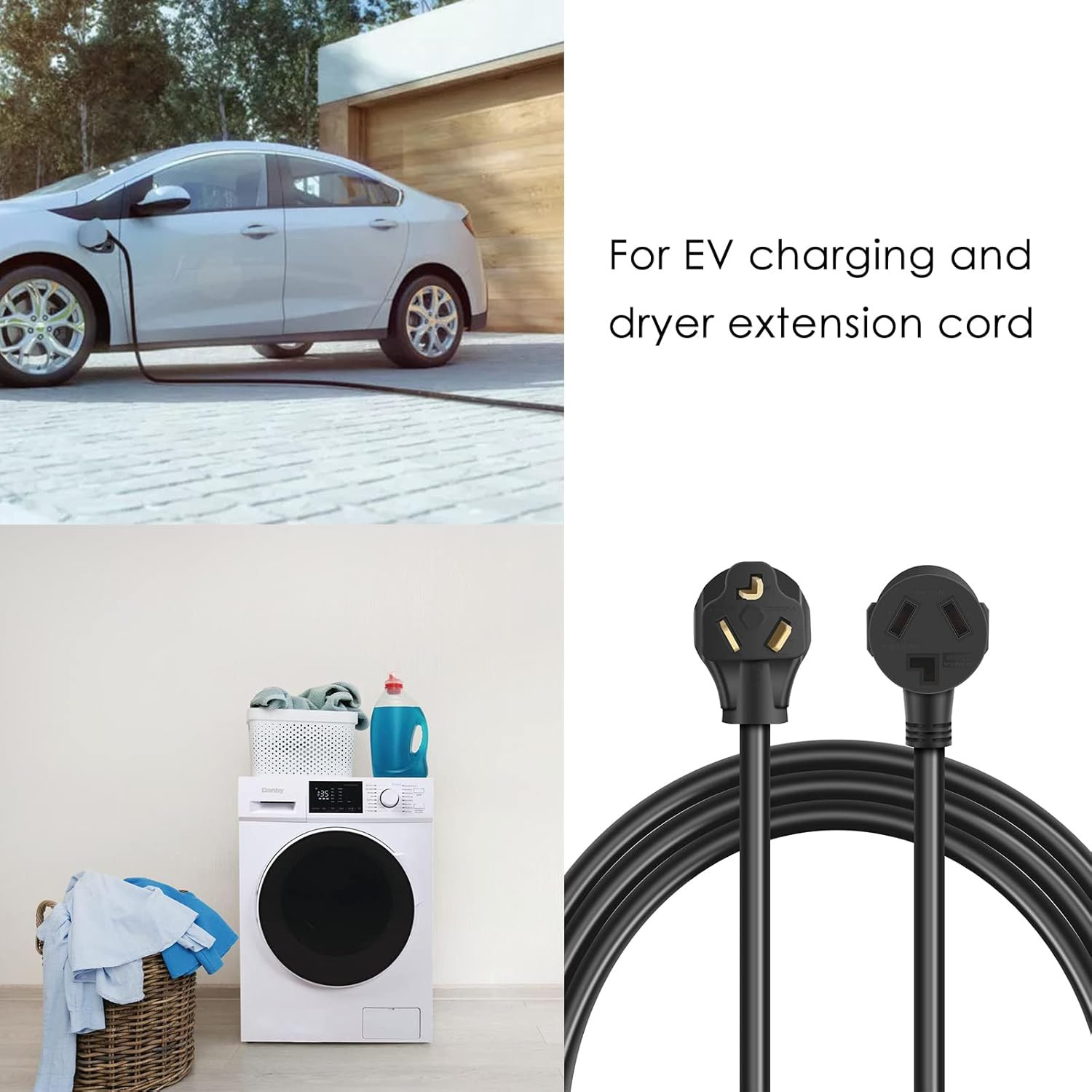 10FT 3 Prong Dryer Extension Cord, 30 Amp NEMA 10-30P to 10-30R EV Extension Cor