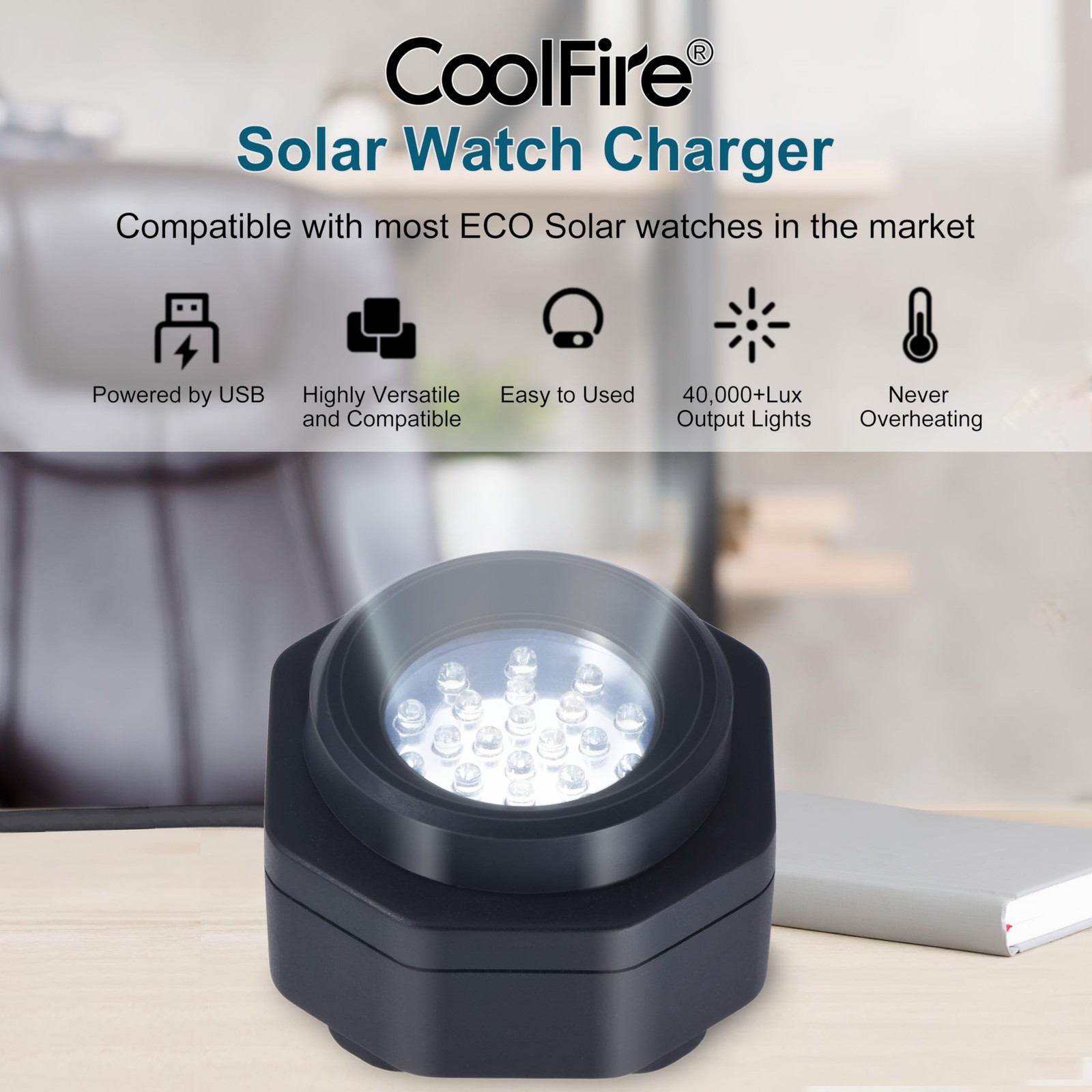 CoolFire – UV Free Solar Watch Fast Charger for All Eco dark gray
