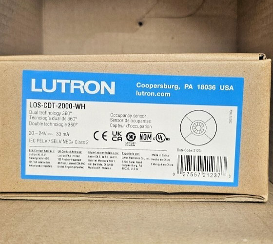 Lutron LOS-CDT-2000-WH Sensor Dual Tech Self Adaptive 2000 Sqft NIB- Price Each