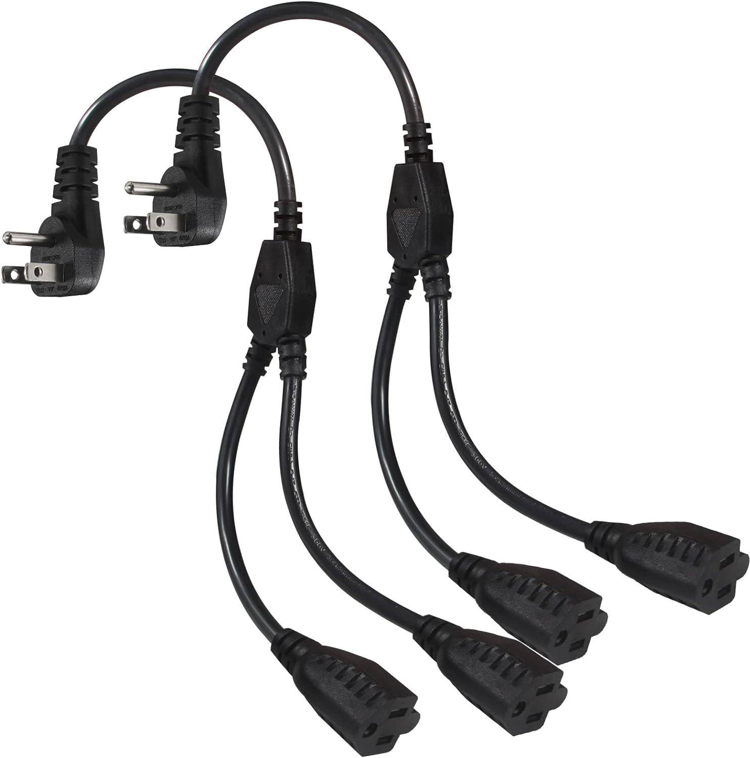 Power Cord Extension Y Splitter – 1 to 2 Way Outlet Adapter NEMA 5-15P 90-Degree