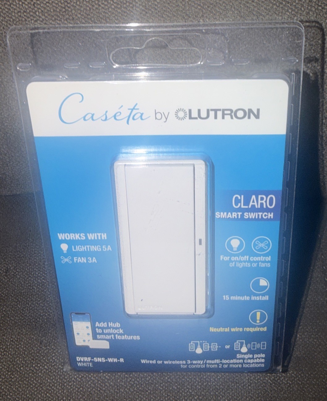 Lutron💡Caseta Smart Lighting Claro White Rocker Light Switch DVRF-5NS-WH-R