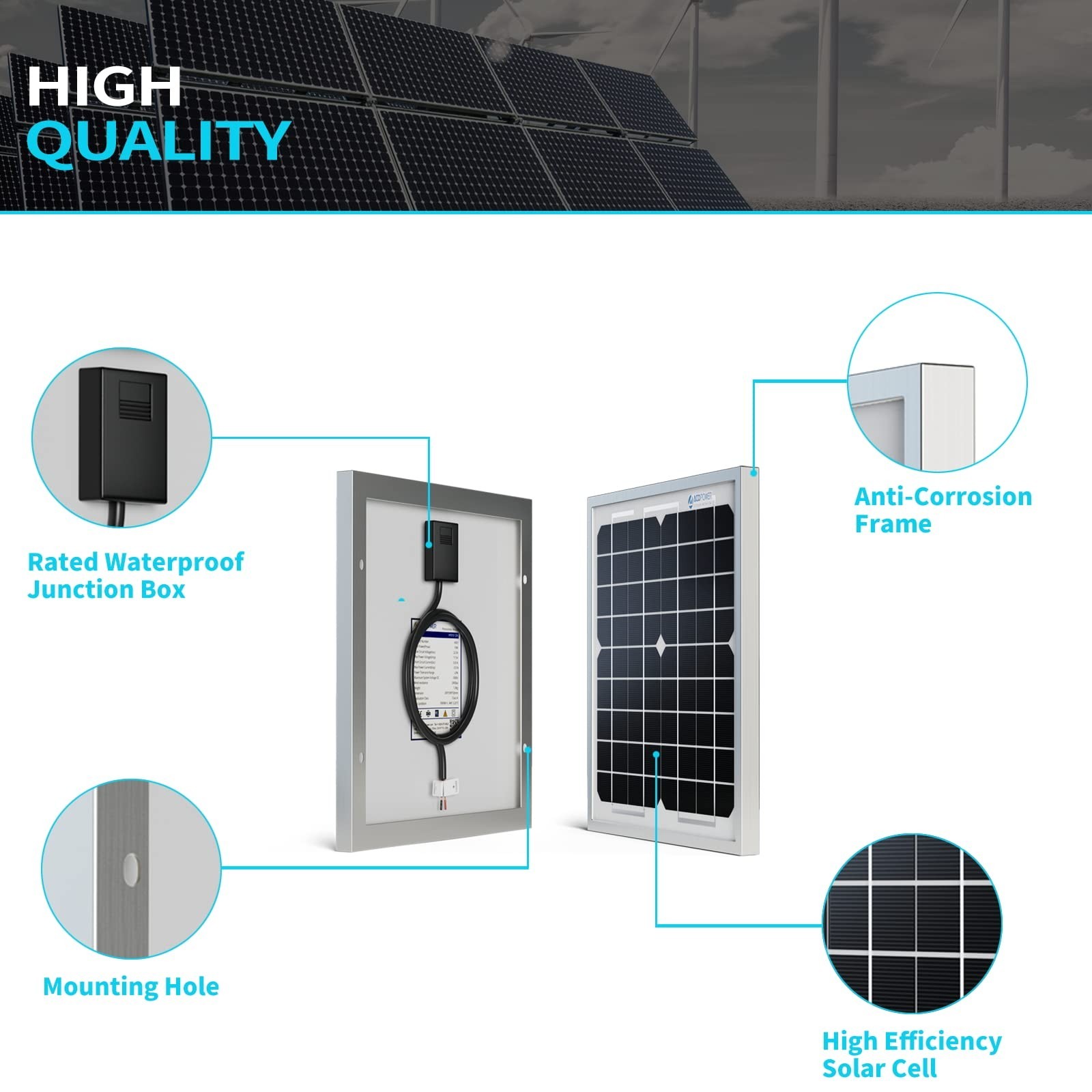ACOPower 5 Watt Mono Solar Panel for 12V Battery Charging