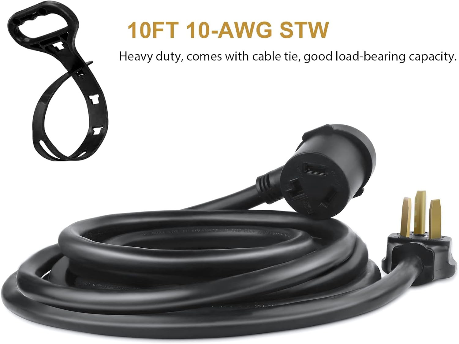 10FT 3 Prong Dryer Extension Cord, 30 Amp NEMA 10-30P to 10-30R EV Extension Cor