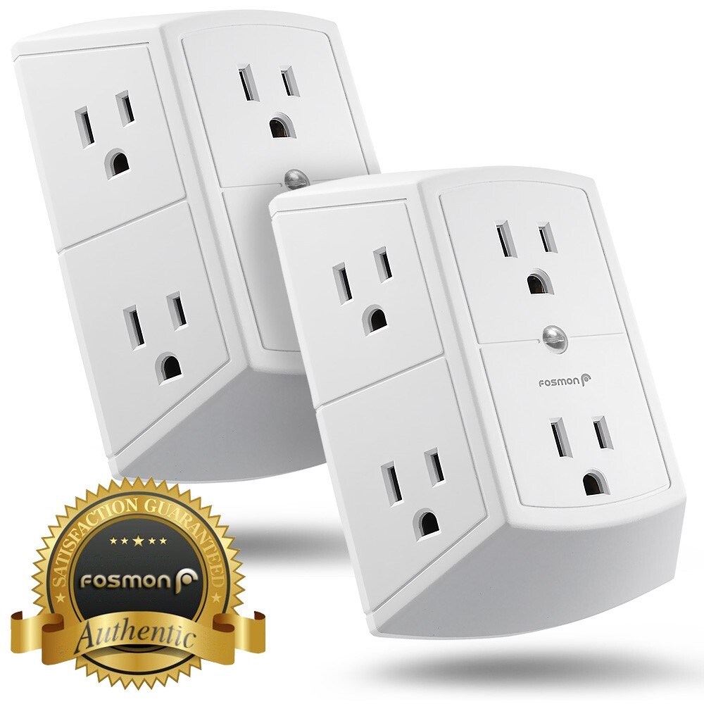 Fosmon x2 [ETL Listed] 3 Sided Grounded Indoor Wall Tap Adapter 6 Outlet AC Plug