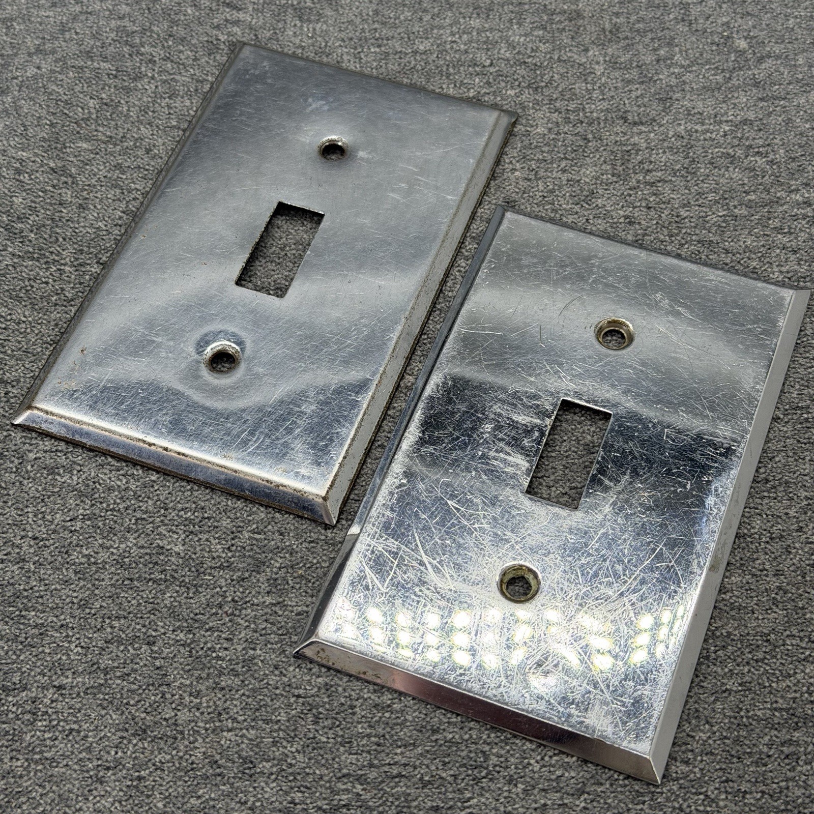 2pc Vintage Chrome 1 Gang Single Toggle Light Switch Plate Covers Lot USA Made