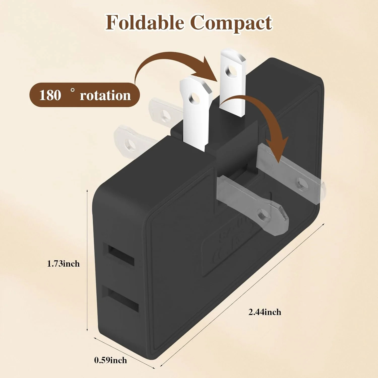 3 Way Flat Wall Outlet Extender Adapter- 2 Pack 180 Degrees Rotatable Flat Plug