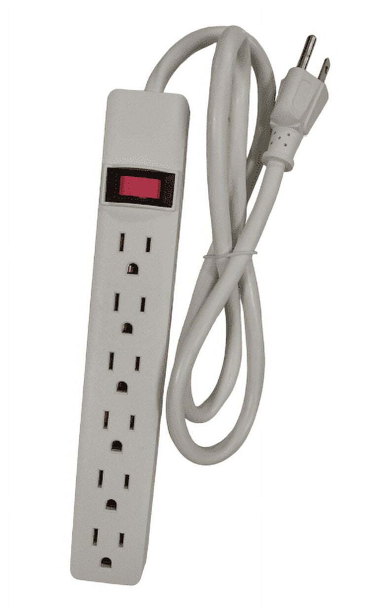 Hyper Tough 6-Outlet Power Stríp with 2.5-Foot Cord , White，15A，125V-60Hz