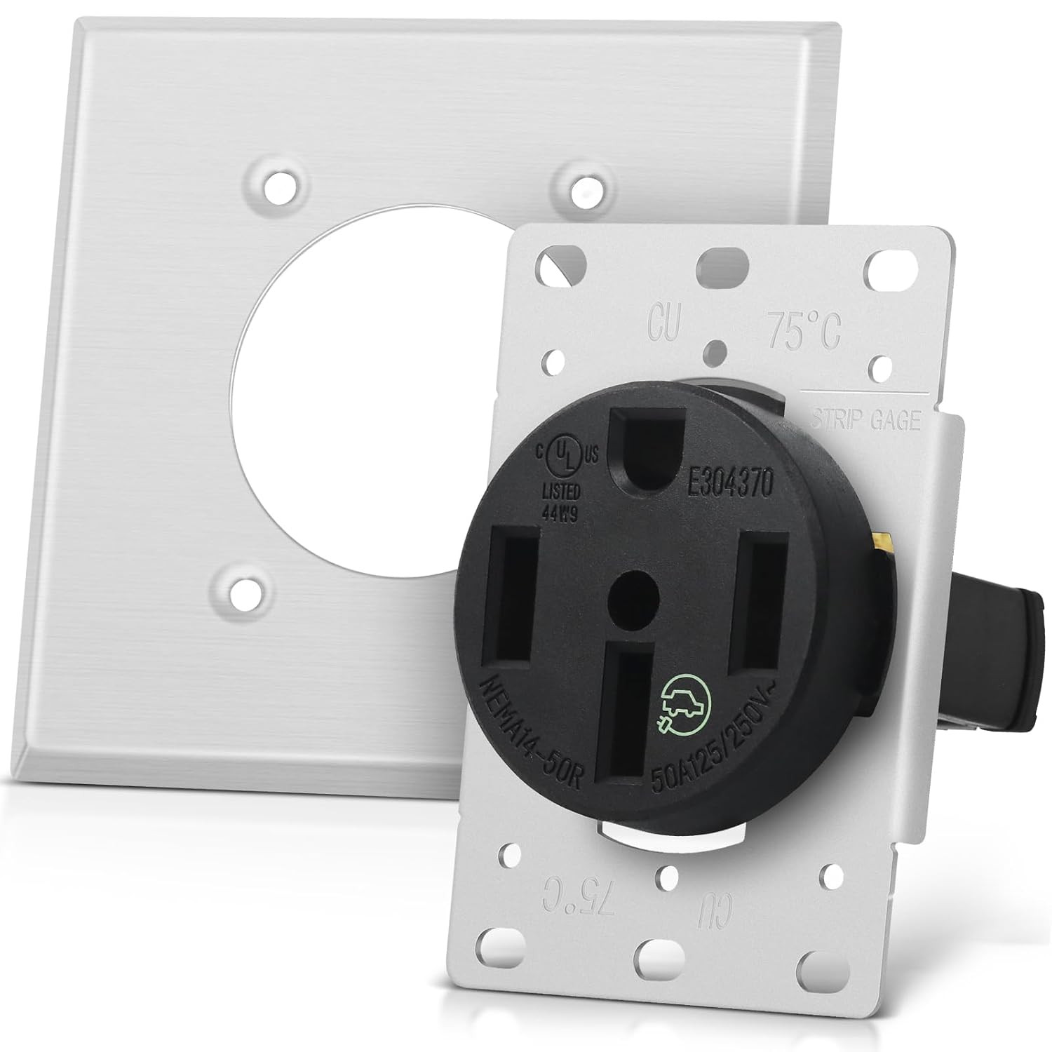 NEMA 14-50R 50 Amp Heavy-Duty EV Charging Receptacle Outlet 125/250V, Built for
