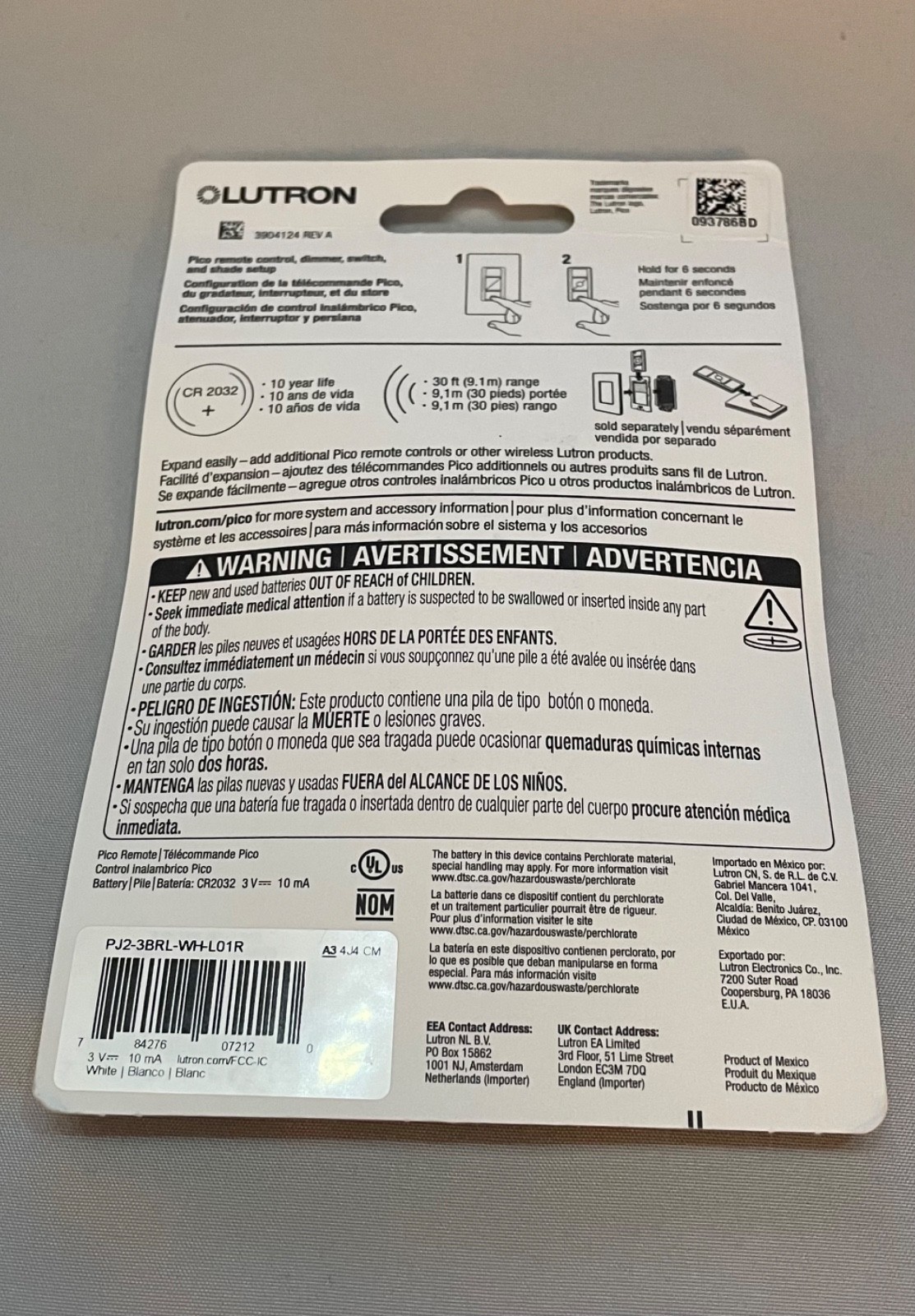 New Lutron PJ2-3BRL-WH-L01R Pico Remote Control Wireless Dimmer – White