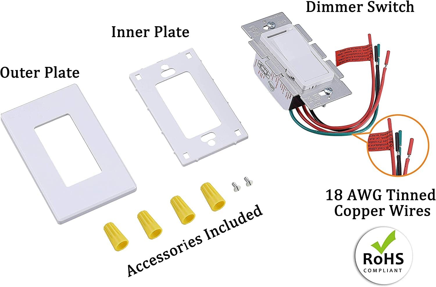 in Wall Dimmer Switch for LED Light/Cfl/Incandescent,3-Way Single Pole Dimmable
