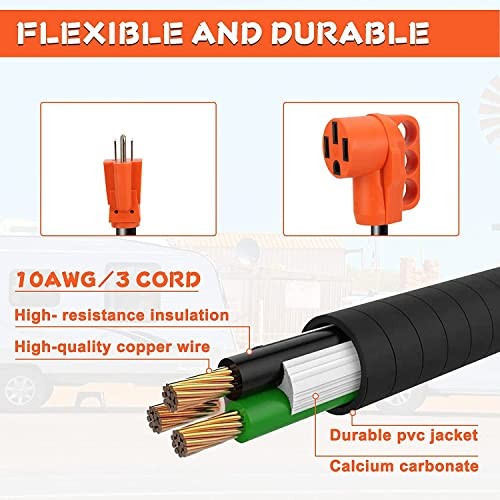 50 Amp to 110 Volt RV Adapter Cord, NEMA 5-15P Male to NEMA 14-50R Female 10