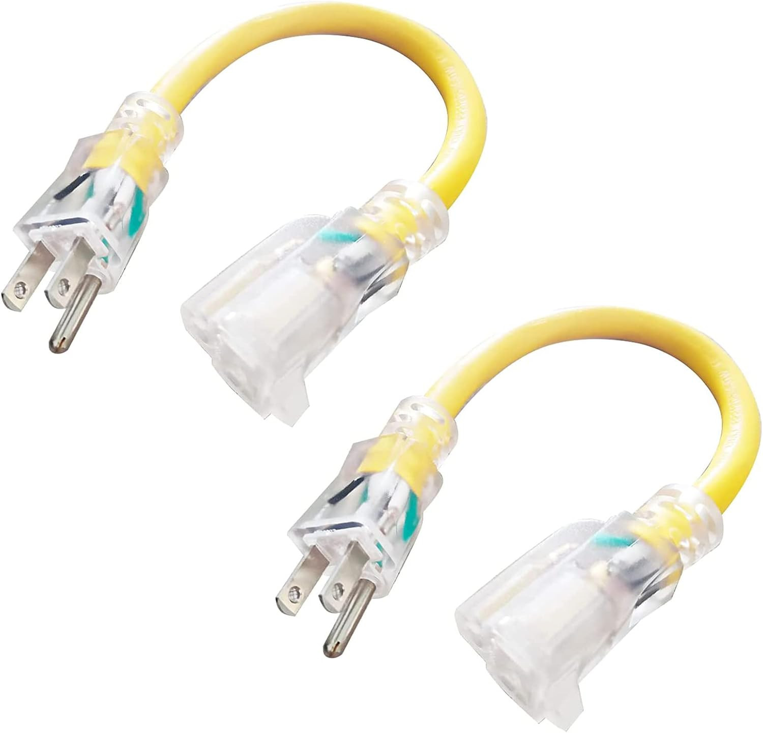 2 Pack 1 ft Lighted Extension Cord – 12/3 SJTW Heavy Duty Yellow Extension Cable