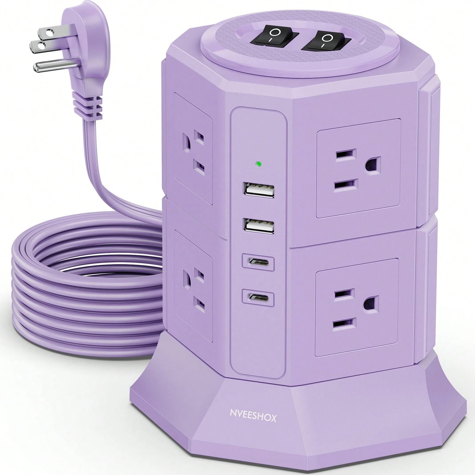 12 in 1 Tower Power Strip 8 Outlets 4 USB 1080J 6.5ft