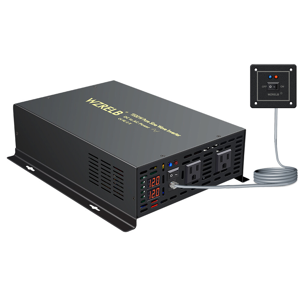 1500W Pure Sine Wave Inverter 12V DC to AC 120V Solar System Car Remote Control