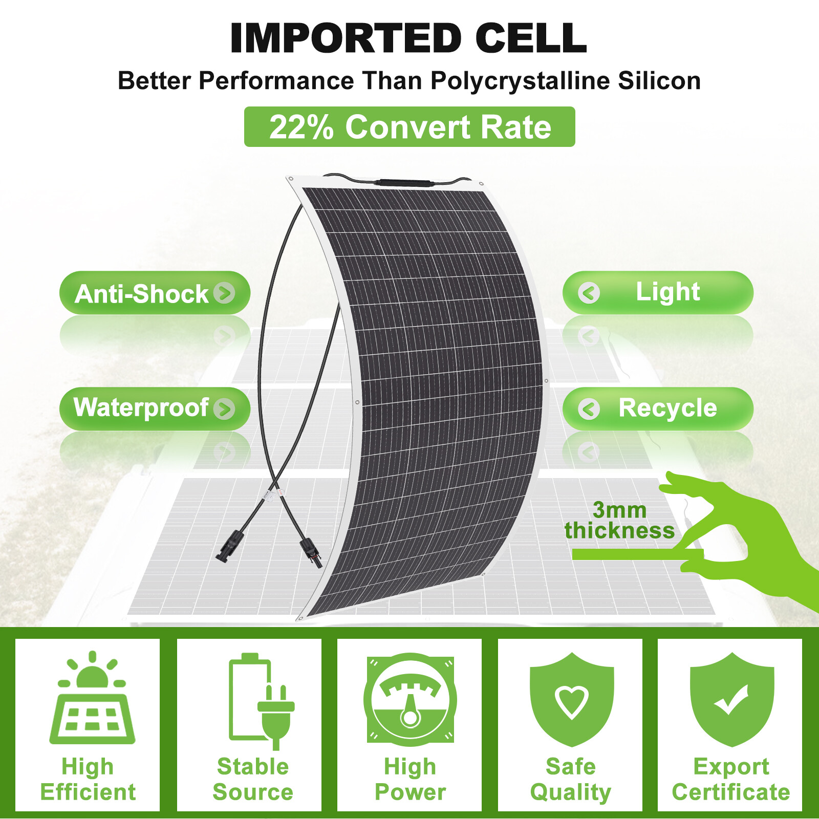 300W Flexible Solar Panel Mono 12V Portable Power Camping Home RV Battery Charge