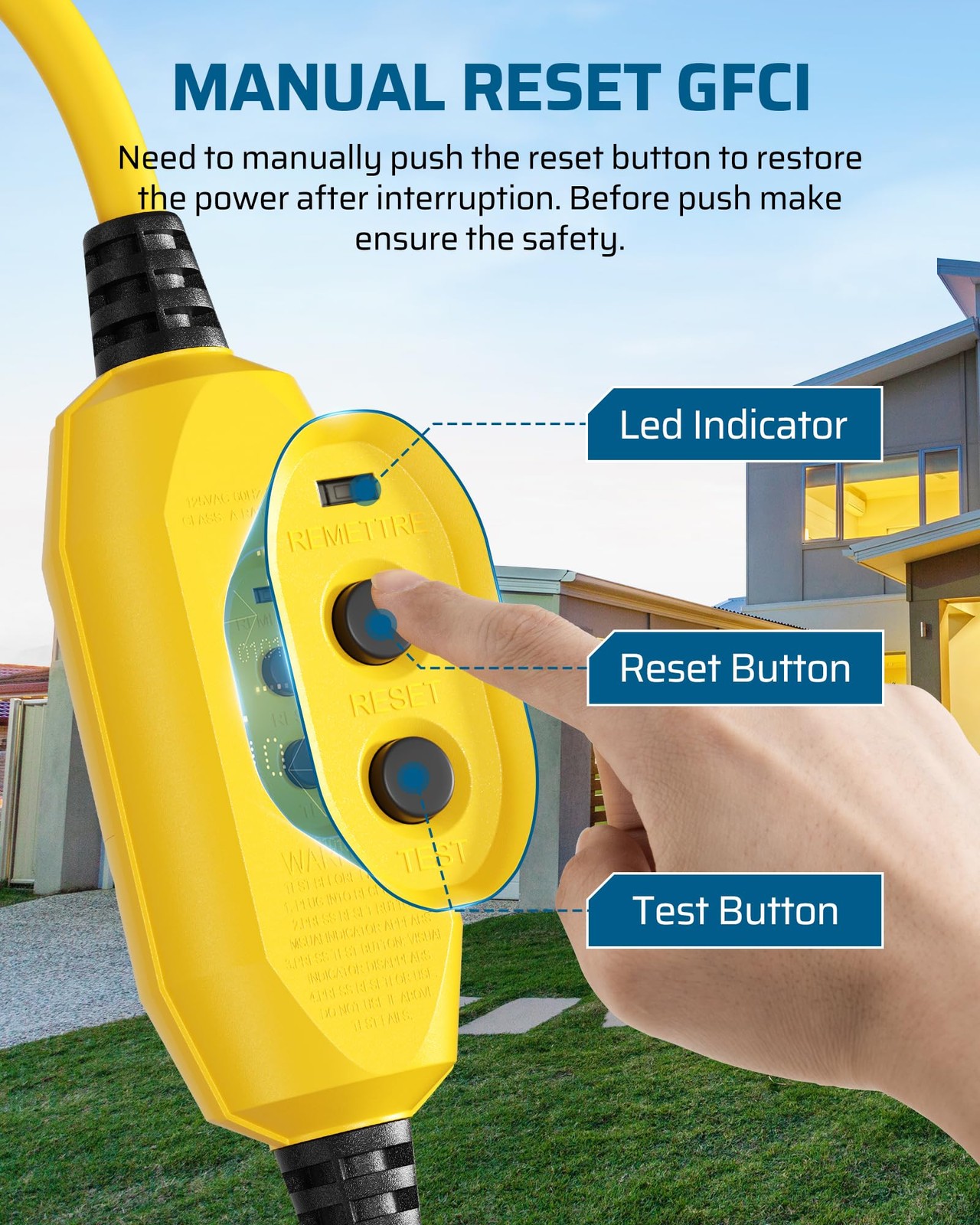 DEWENWILS 3 FT Manual Reset GFCI Extension Cord Outdoor, UL Listed Yellow