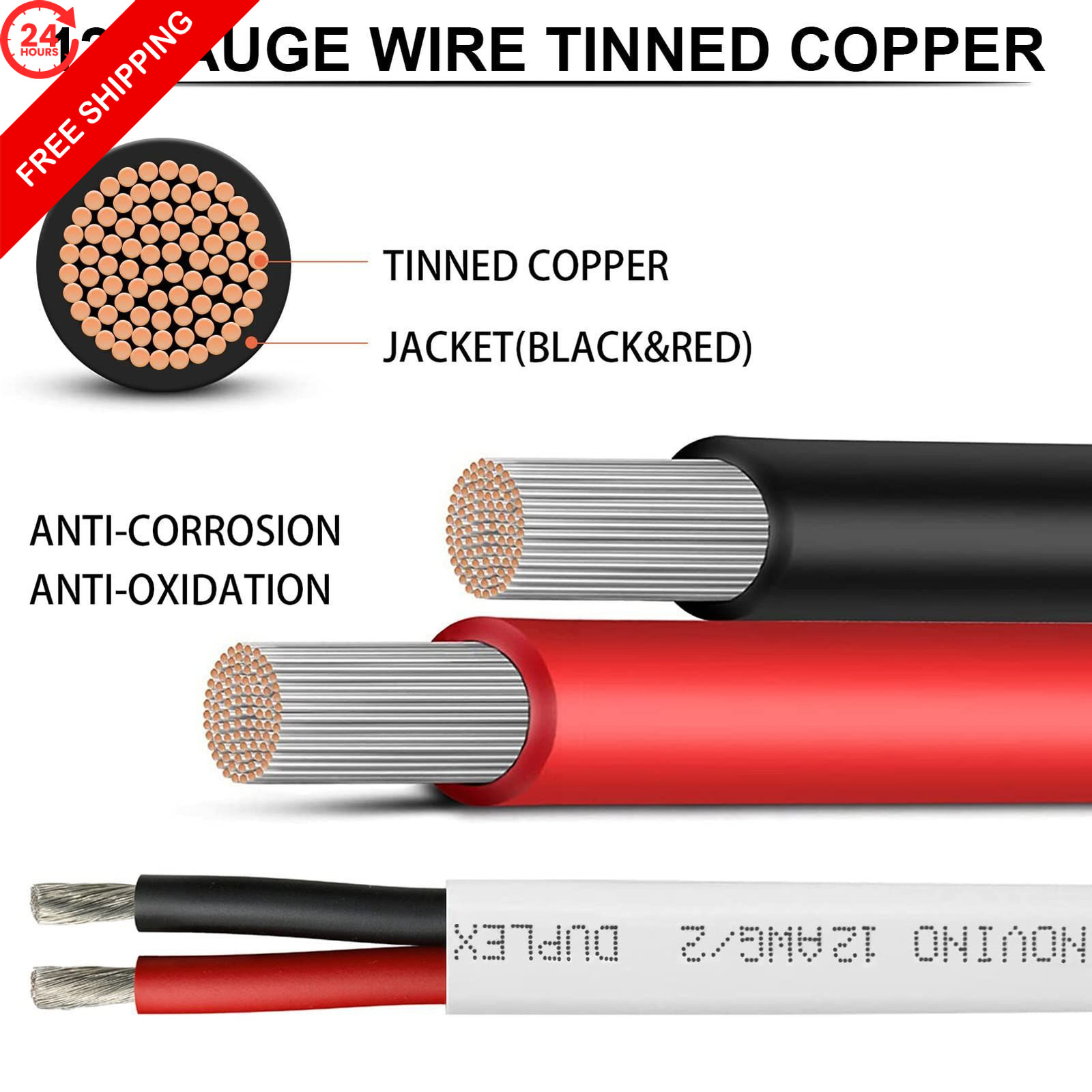 12 Gauge Marine Wire,12 AWG Duplex Grade Wire,30ft 12/2 30 ft, white