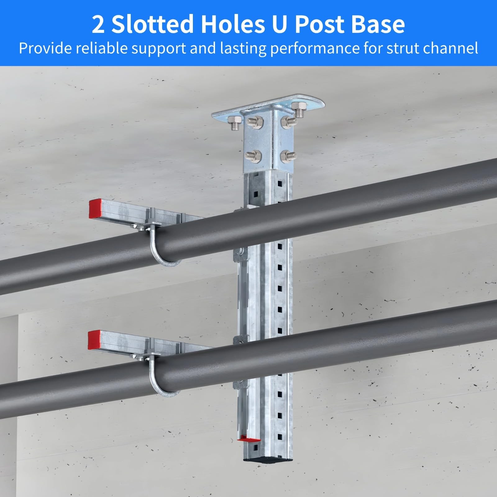 12 PCS Strut Post Bases, 2 Slotted Holes U Post Base for 1-5/8 Inches Square Sin