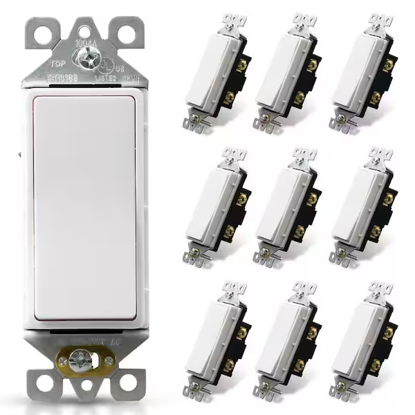Vinto White Single Pole Rocker Wall Switch (10-Pack)